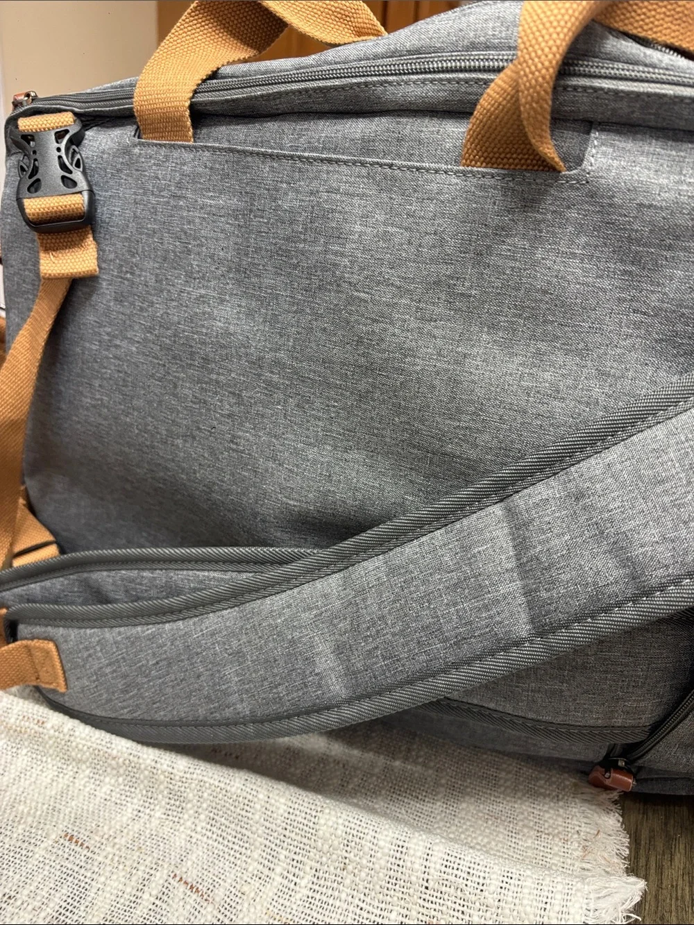 Gray Canvas Weekender Bag with Brown Accents